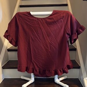 Women's Ruffled Burgundy Top
